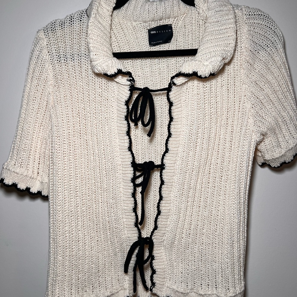ASOS DESIGN frill collar cardigan in ecru